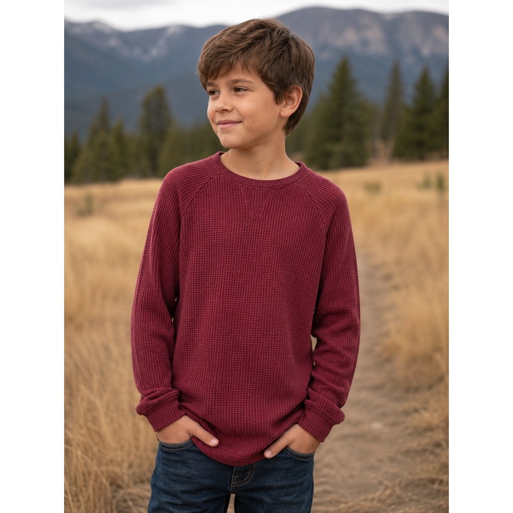 Cat & Jack Girls Burgundy Waffle Knit Long Sleeve Raglan Thermal Top L‎ 10/12